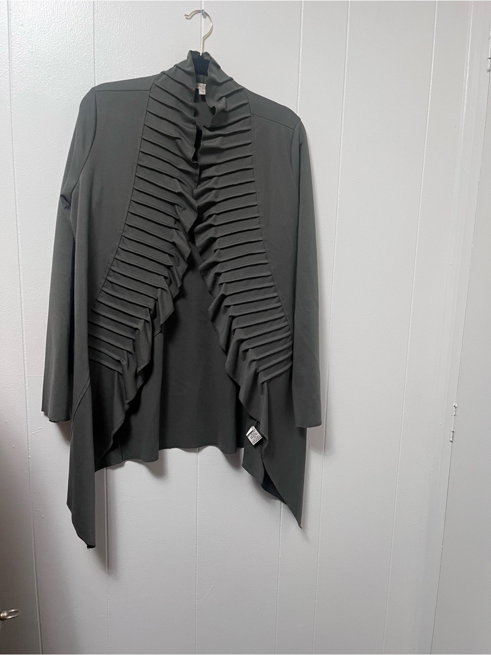 Fever Olive Green Ruffle Open Front Jacket